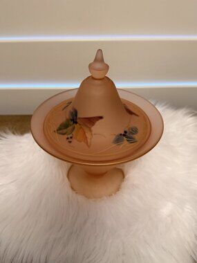 Vintage 1920's Tiffin Satin Frosted Pink Glass Footed Compote/Candy Dish